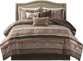 Madison Park Princeton Cozy Comforter Set - Luxurious Jaquard Traditional Damask Design, All Season Down Alternative Bedding with Matching Shams, Decorative Pillow, Cal King(104"x92"), Red 7 Piece