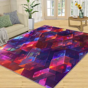 Magic Abstract Cube Rug 5x7 Bedroom Rug 3D Neon Pattern Area Rugs for Living Room, Machine Washable Carpet, with Non-Slip Backing Indoor Rug for Boys and Girls Teen Playroom