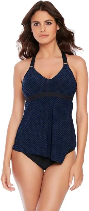 Magicsuit Women's Swimwear Lichtenstein Dot Carly Racerback Soft Cup Tankini Bathing Suit Top, Blue/Black, 08