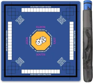 Mahjong Mat for Table 31.5'x31.5' (80cmx80cm), Non-Slip Mahjong Cloth Cover with Game Rules, Mahjong Tablecloth for Poker, Board Games Table Mat, Card Games, Tile Games, Dominoes(Blue)