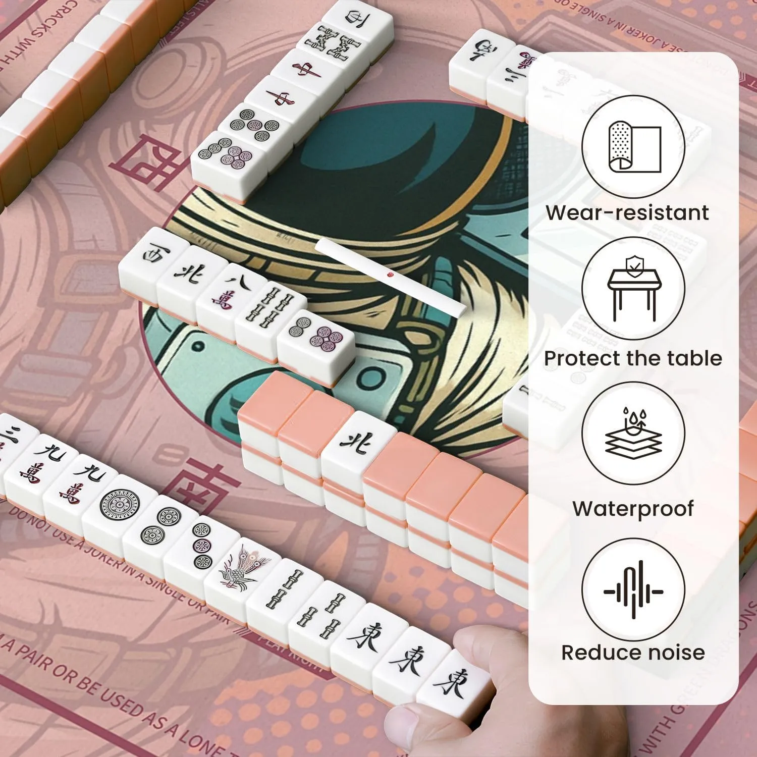 Mahjong Mat for Table Astronaut Boombox Audio Music Art Retro 31.5" x 31.5" Non-Slip Noise-Reducing Game Mat Premium Mahjong Accessories for Poker Dominoes Board Games