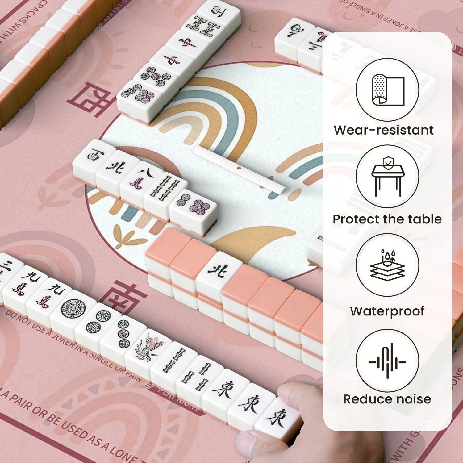 Mahjong Mat for Table drawn boho clipart for nursery decoration cute rainbows sun cloud 31.5" x 31.5" Non-Slip Noise-Reducing Game Mat Premium Mahjong Accessories for Poker Dominoes Board Games
