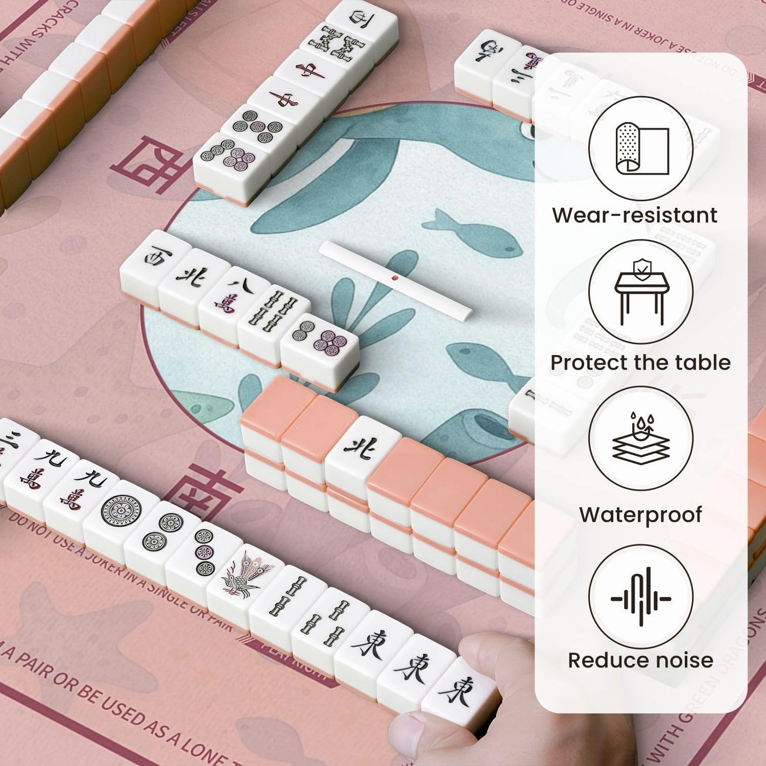 Mahjong Mat for Table animals octopus fish sea turtle starfish coral shell ocean Underwater 31.5" x 31.5" Non-Slip Noise-Reducing Game Mat Premium Mahjong Accessories for Poker Dominoes Board Games