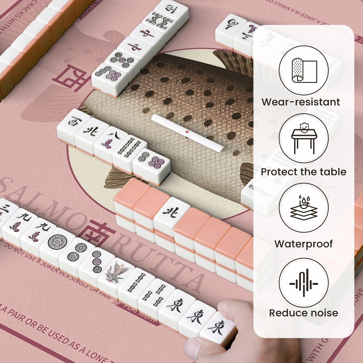 Mahjong Mat for Table Engraving Brown Trout Fish from 31.5" x 31.5" Non-Slip Noise-Reducing Game Mat Premium Mahjong Accessories for Poker Dominoes Board Games