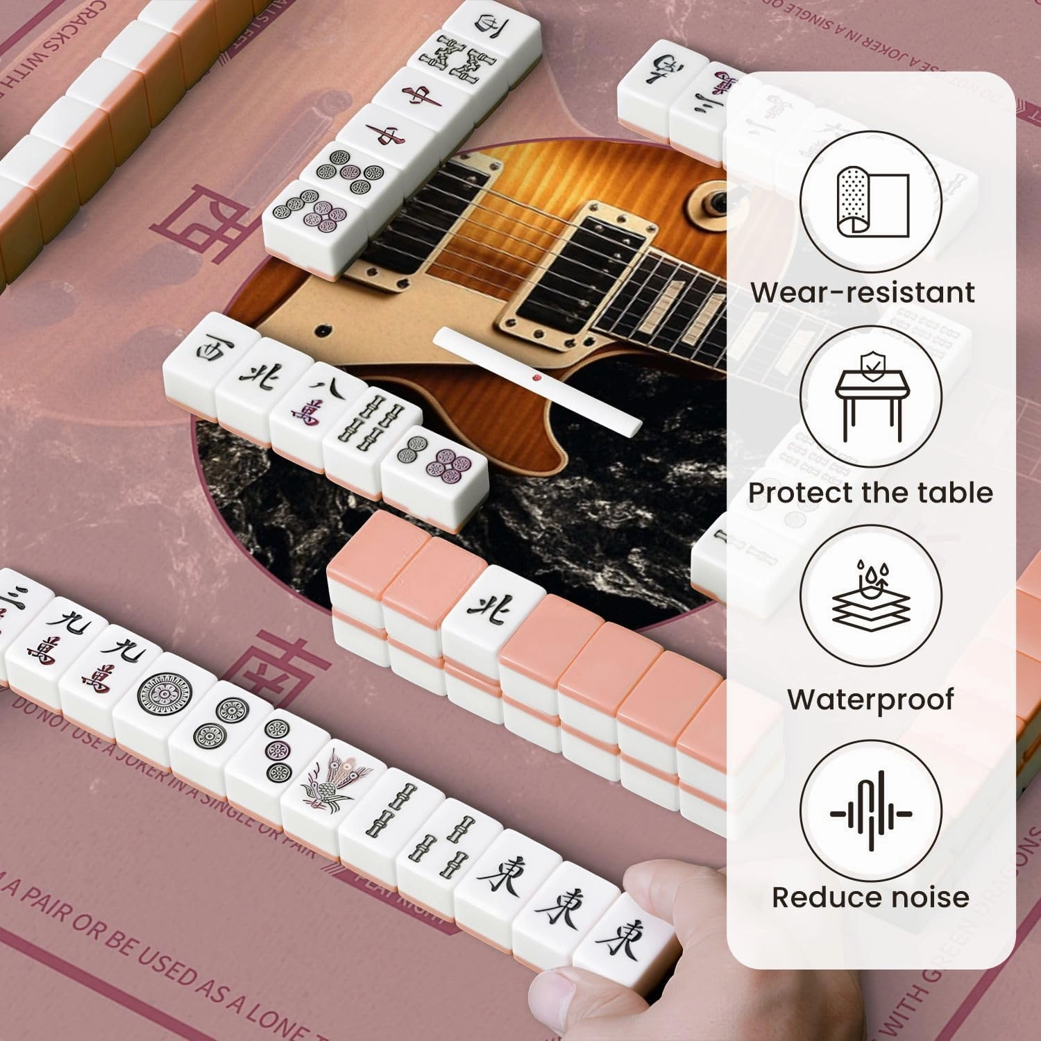 Mahjong Mat for Table Guitar Music Electric Water Splash Reflections Contrast Texture 31.5" x 31.5" Non-Slip Noise-Reducing Game Mat Premium Mahjong Accessories for Poker Dominoes Board Games