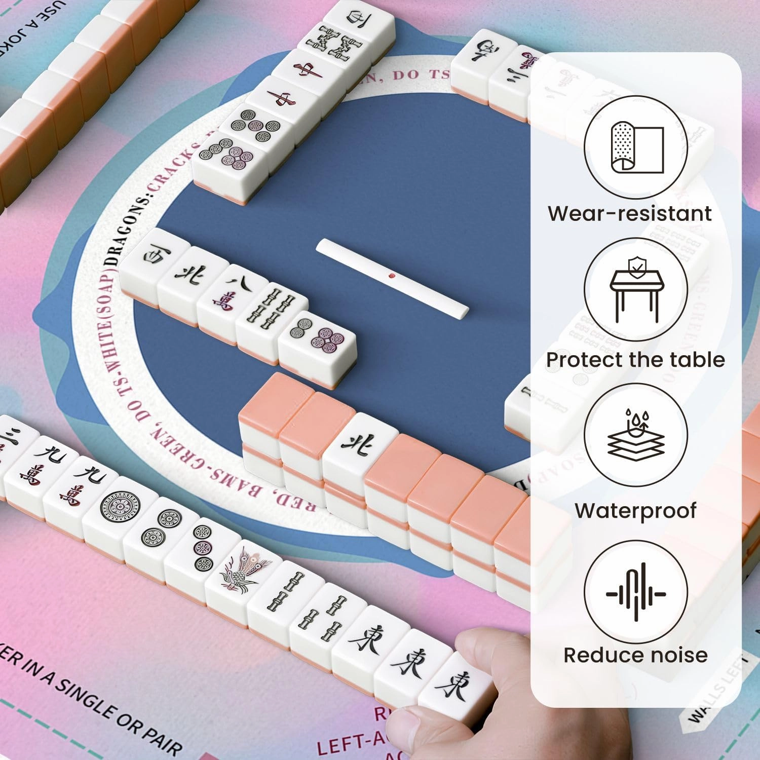 Mahjong Mat for Table Holograph Dreamy Rainbow Overlay Cover Neon Texture Overlay 80s 90s 31.5" x 31.5" Non-Slip Noise-Reducing Game Mat Premium Mahjong Accessories for Poker Dominoes Board Games