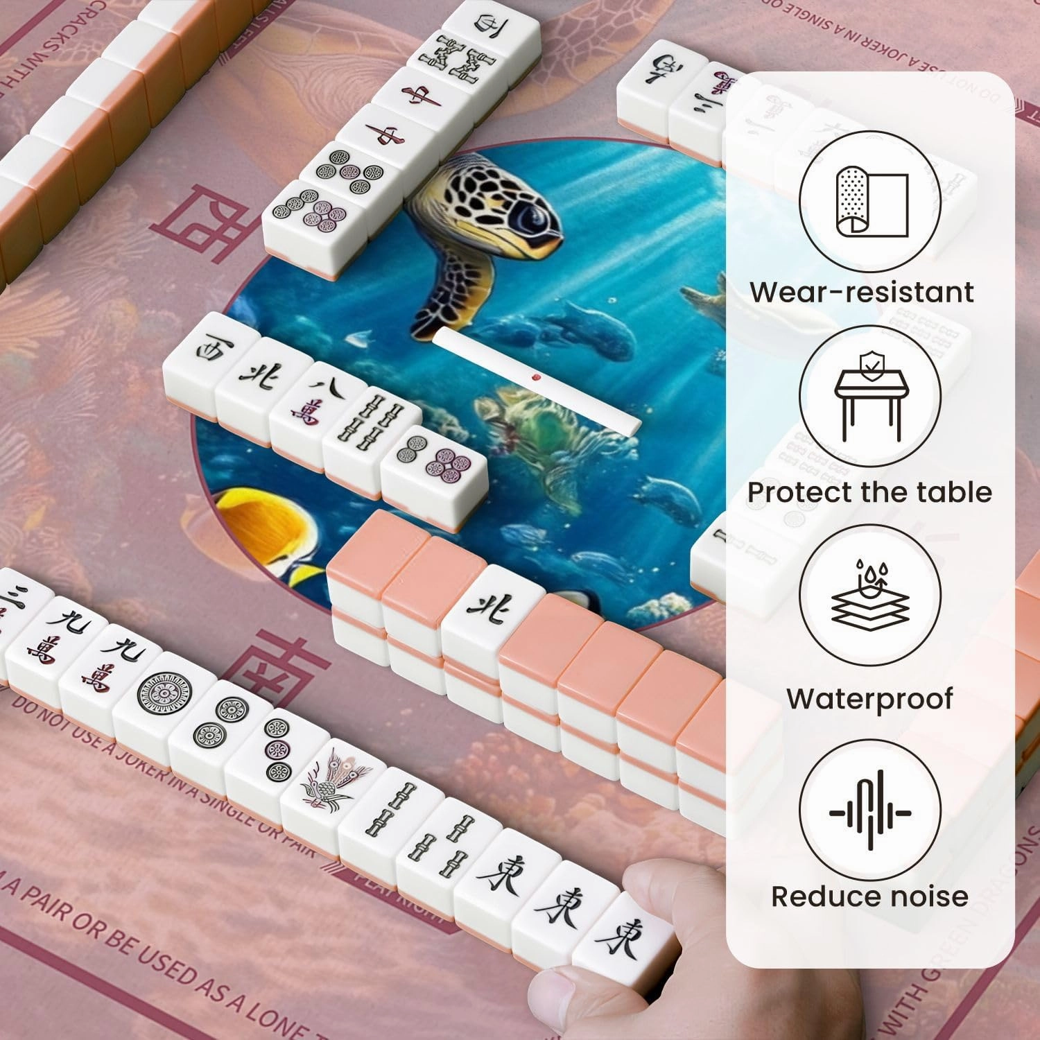 Mahjong Mat for Table Ocean Water Sea Turtle Coral Fish Underwater Scenery Realistic 31.5" x 31.5" Non-Slip Noise-Reducing Game Mat Premium Mahjong Accessories for Poker Dominoes Board Games