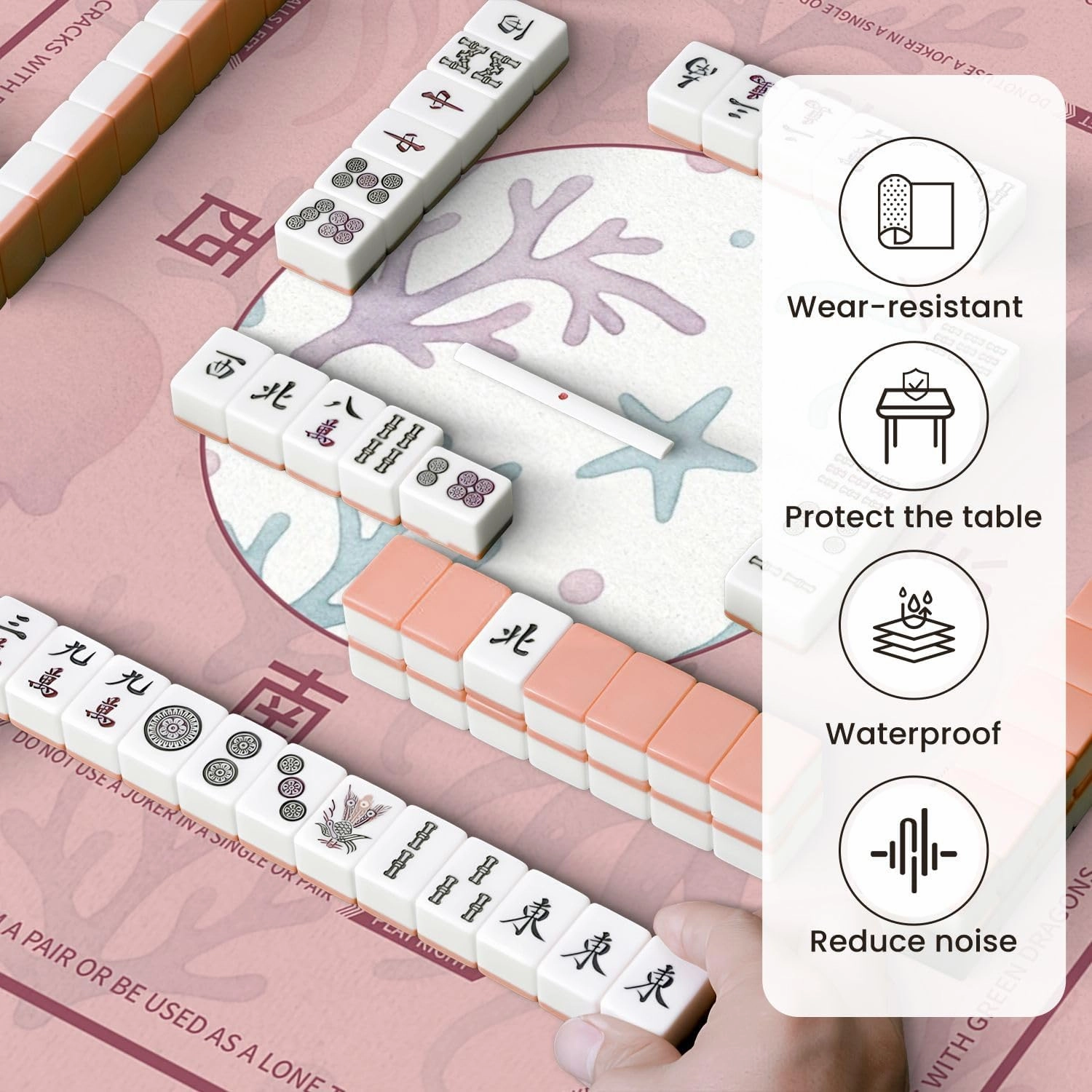 Mahjong Mat for Table Sea animals blue watercolor ocean seamless pettern fish turtle whale 31.5" x 31.5" Non-Slip Noise-Reducing Game Mat Premium Mahjong Accessories for Poker Dominoes Board Games