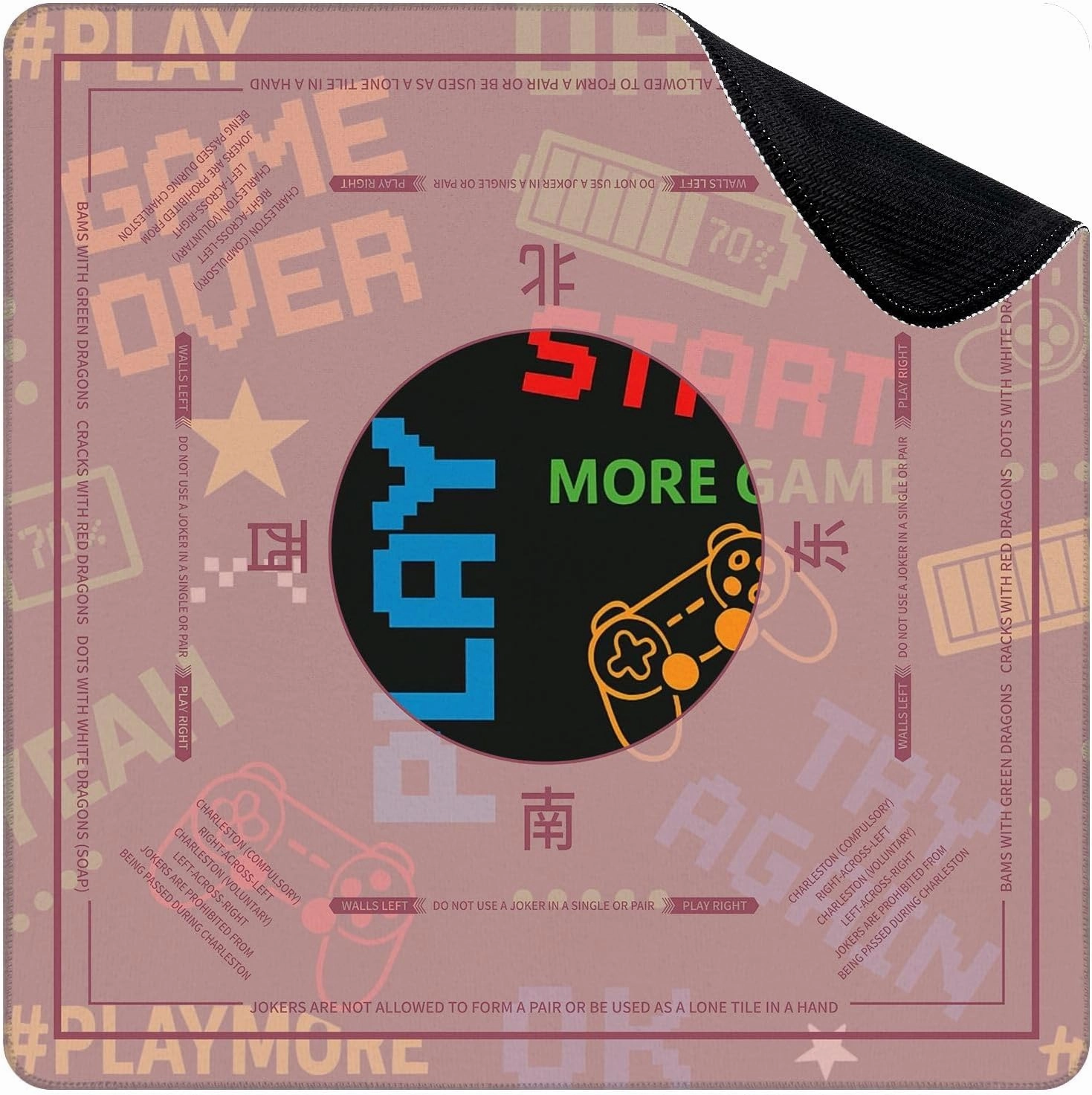 Mahjong Mat for Table seamless abstract pixel game style words for boys Textiles print t 31.5" x 31.5" Non-Slip Noise-Reducing Game Mat Premium Mahjong Accessories for Poker Dominoes Board Games
