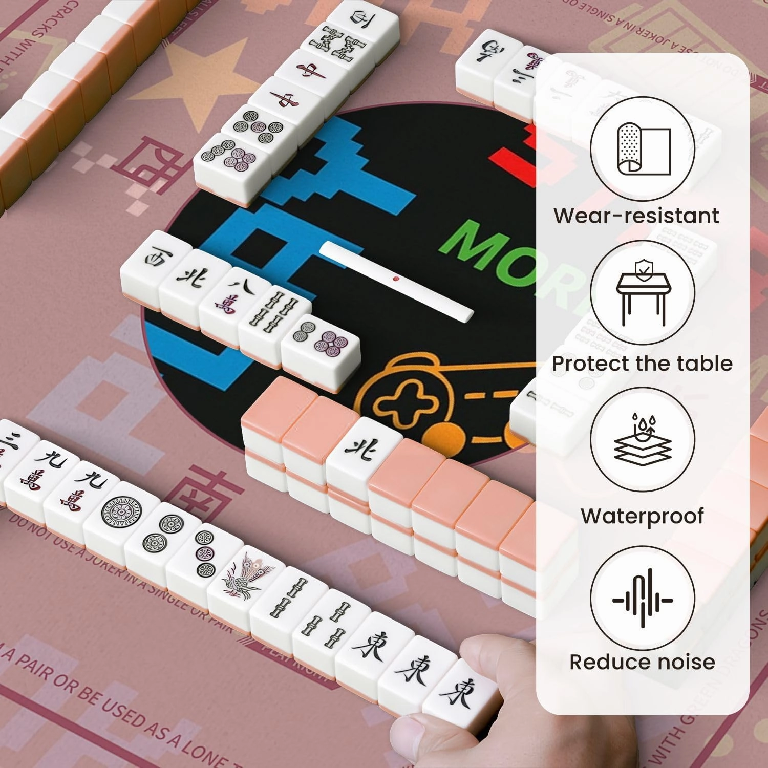 Mahjong Mat for Table seamless abstract pixel game style words for boys Textiles print t 31.5" x 31.5" Non-Slip Noise-Reducing Game Mat Premium Mahjong Accessories for Poker Dominoes Board Games