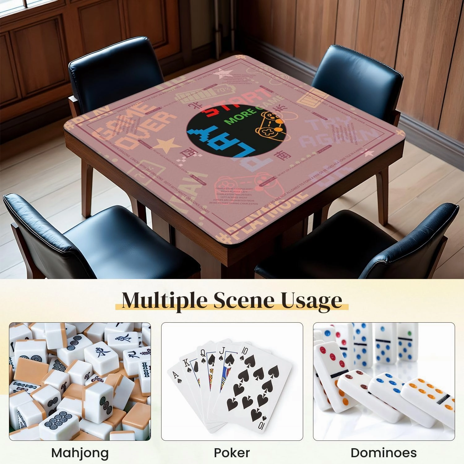 Mahjong Mat for Table seamless abstract pixel game style words for boys Textiles print t 31.5" x 31.5" Non-Slip Noise-Reducing Game Mat Premium Mahjong Accessories for Poker Dominoes Board Games
