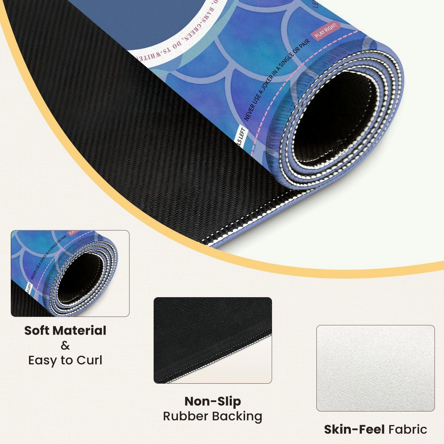 Mahjong Mat for Table Watercolor Rainbow Scales Seamless 31.5" x 31.5" Non-Slip Noise-Reducing Game Mat Premium Mahjong Accessories for Poker Dominoes Board Games