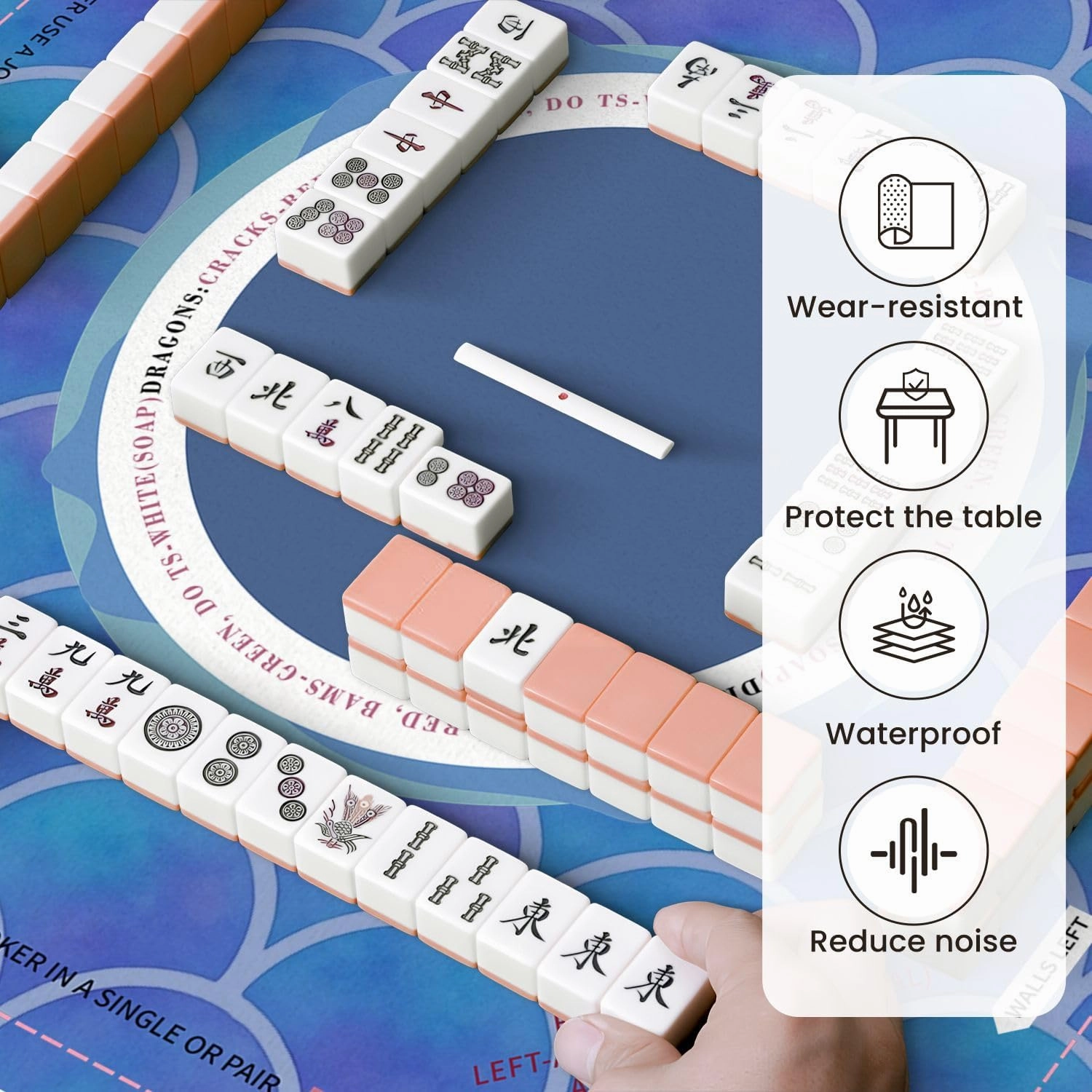 Mahjong Mat for Table Watercolor Rainbow Scales Seamless 31.5" x 31.5" Non-Slip Noise-Reducing Game Mat Premium Mahjong Accessories for Poker Dominoes Board Games