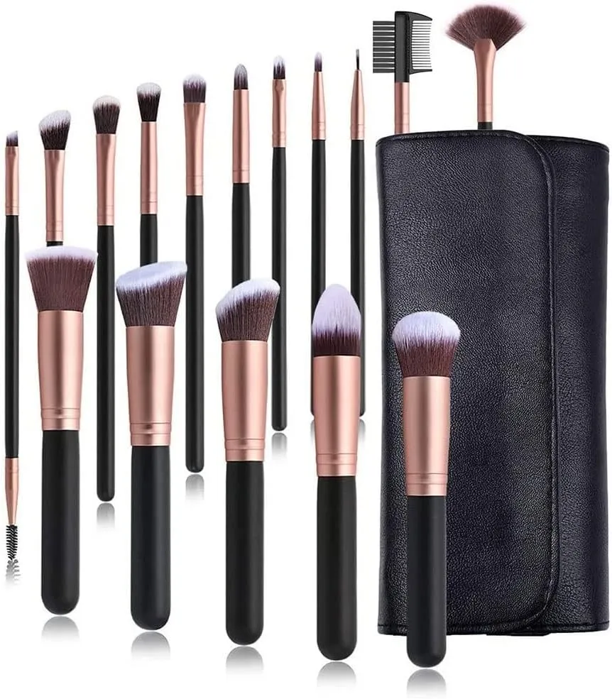 Makeup Brushes Premium Synthetic Foundation Powder Concealers Eye Shadows Makeup 16 Pcs Brush Set, Rose Golden, with Case