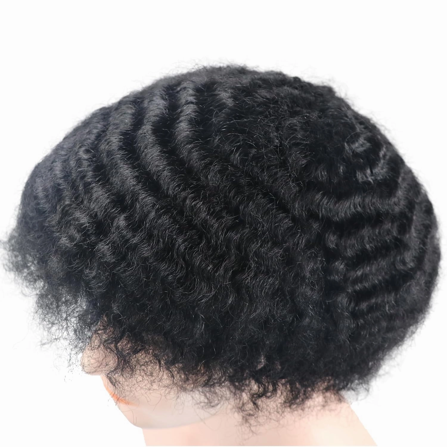 Man Weave Hair Unit Man Unit 360 Skin Pu for Black Men 100% Human Hair 360 Afro Toupee African American MenToupee 8x10inch 1# Jet Black