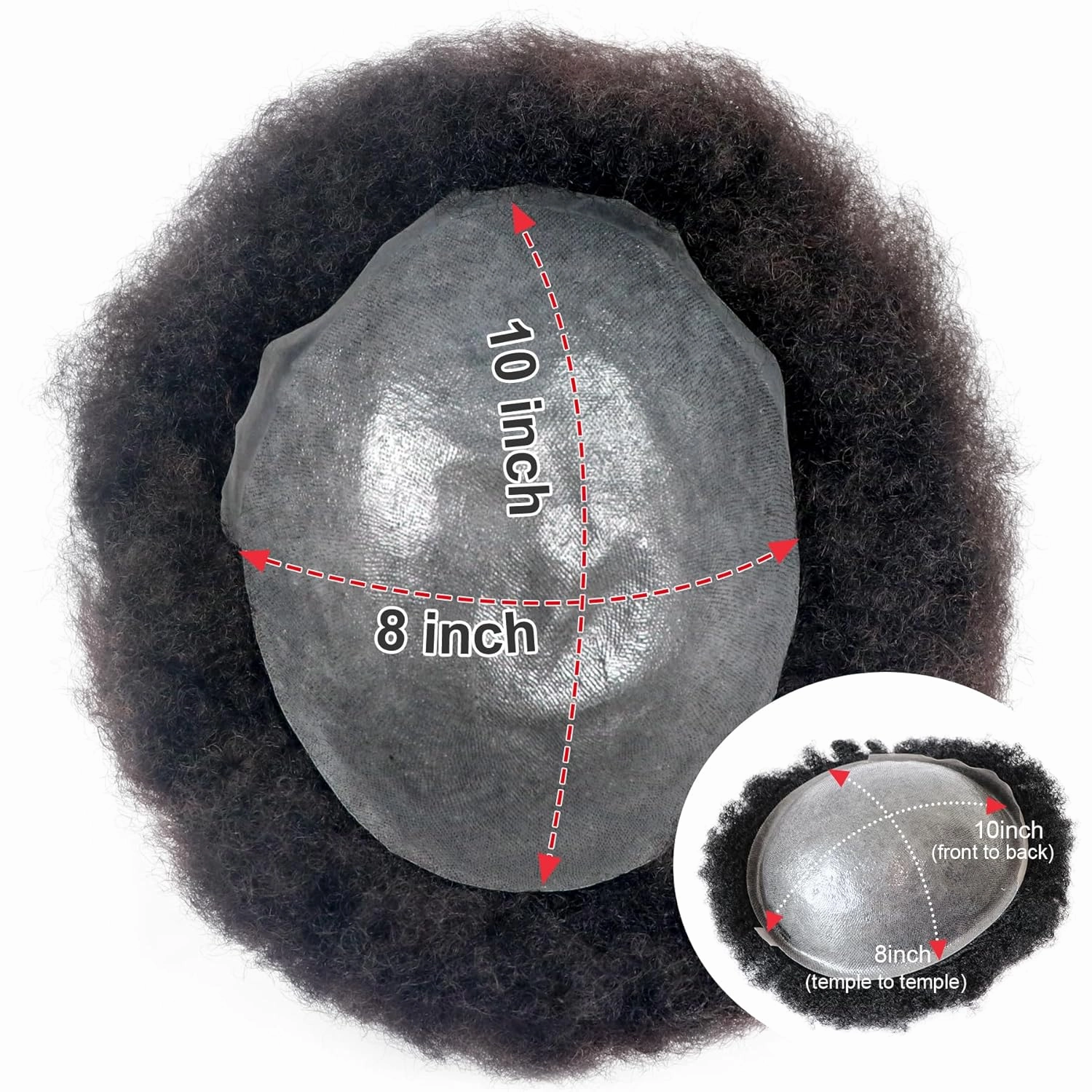 Man Weave Hair Unit Man Unit 360 Skin Pu for Black Men 100% Human Hair 360 Afro Toupee African American MenToupee 8x10inch 1# Jet Black