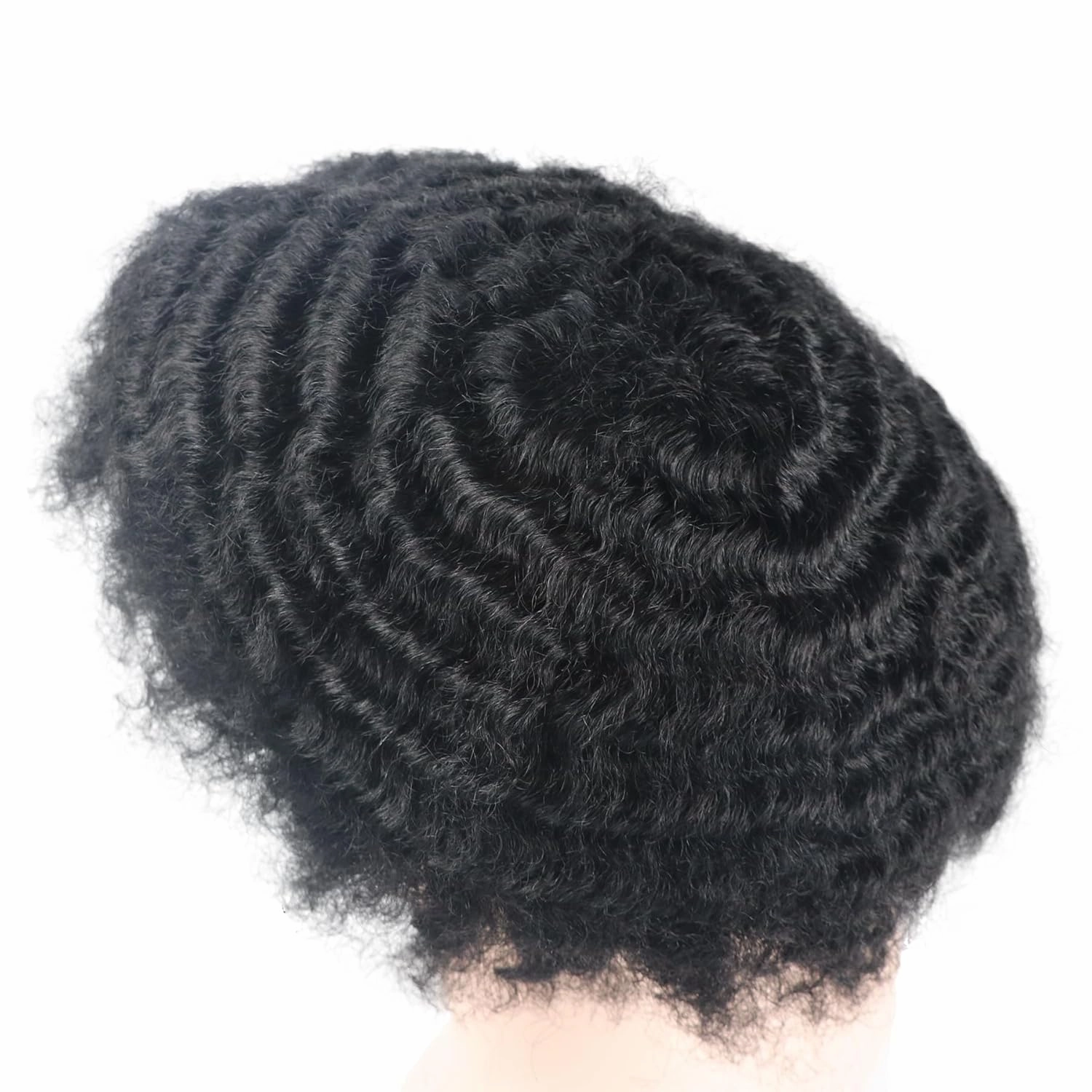 Man Weave Hair Unit Man Unit 360 Skin Pu for Black Men 100% Human Hair 360 Afro Toupee African American MenToupee 8x10inch 1# Jet Black