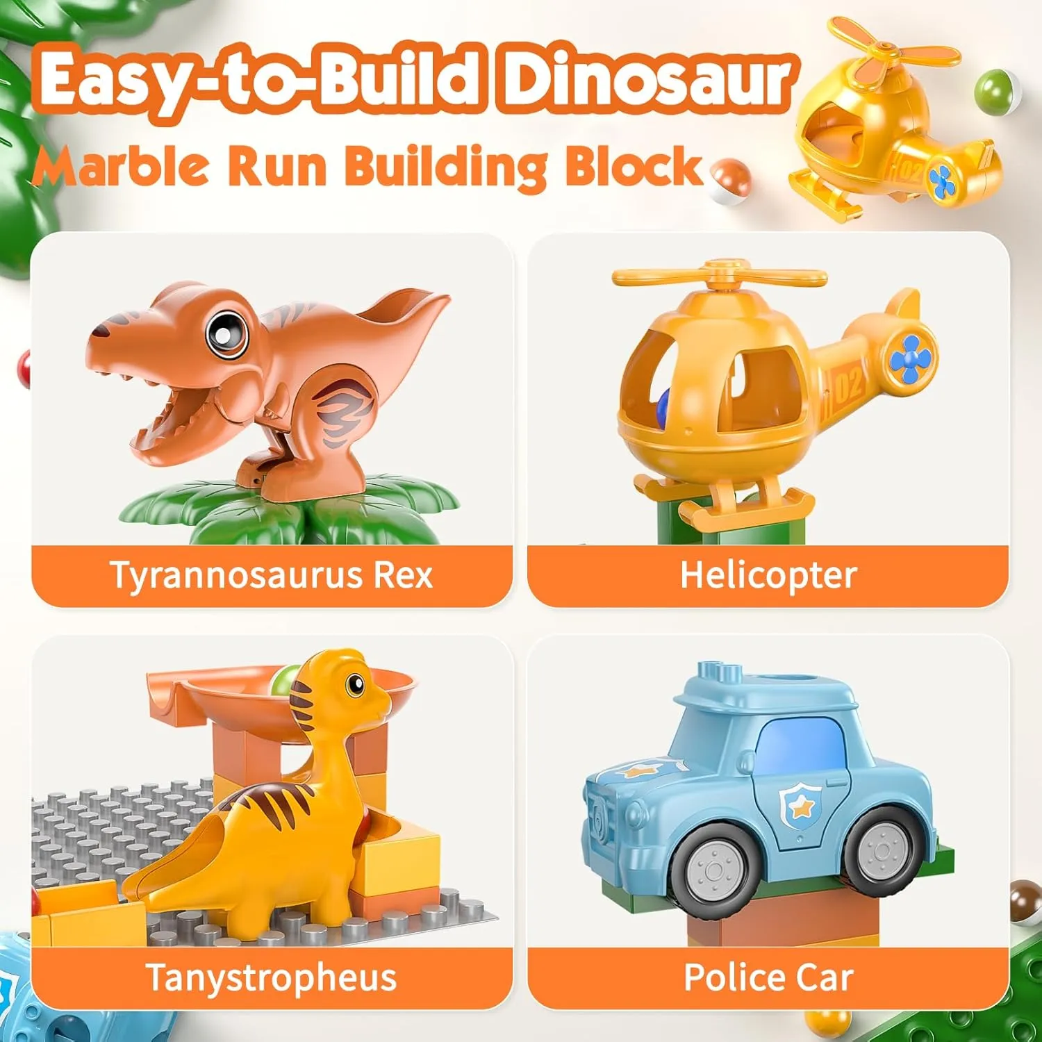 Marble Runs for Kids 4-8, Dinosaur Toys, Montessori Learning STEM Building Toys, Compatible with All Major Brands of Building Blocks for Toddler, Kids Ages 3 4 5 6 7 8  Boys Girls Gifts