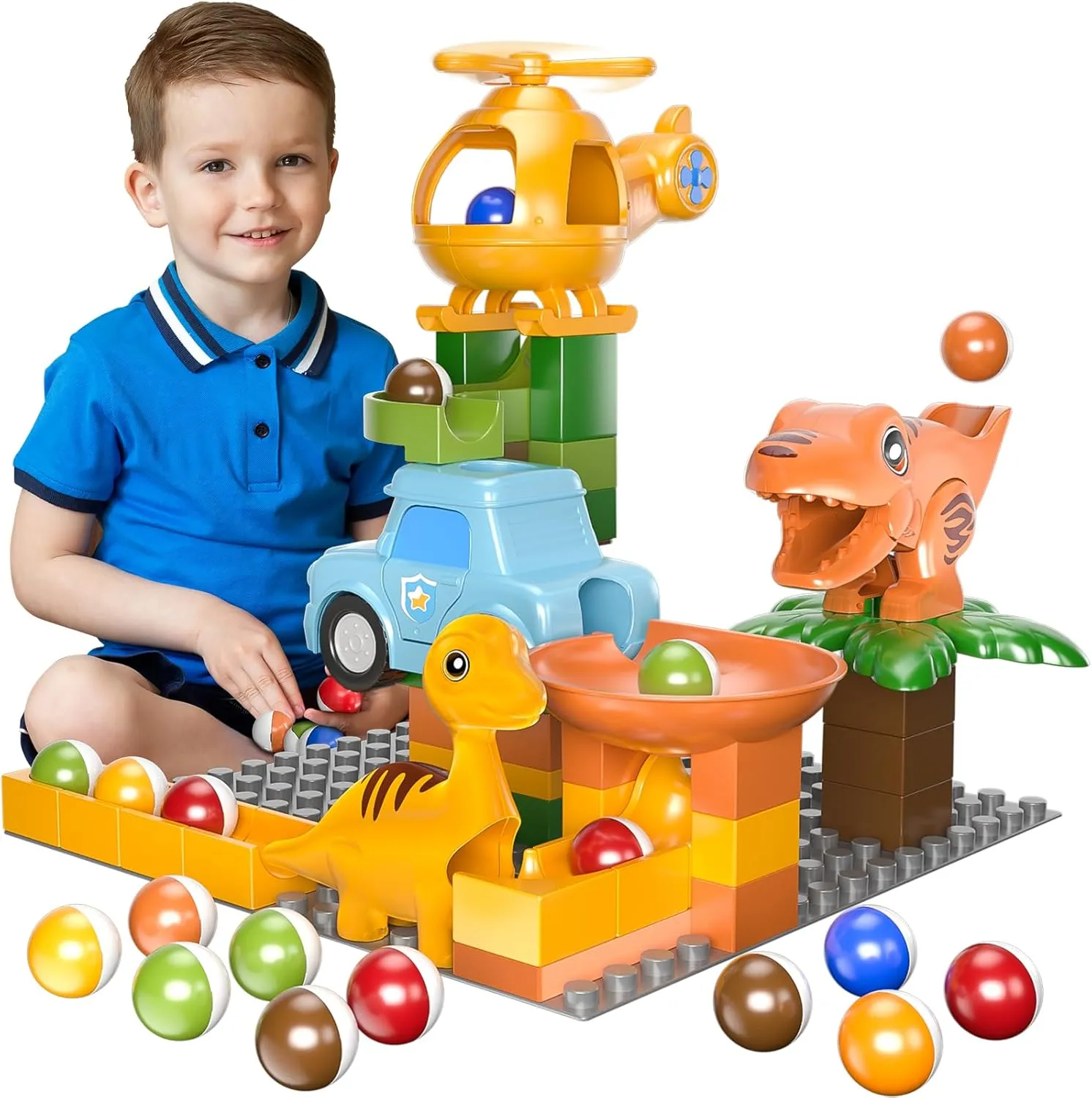 Marble Runs for Kids 4-8, Dinosaur Toys, Montessori Learning STEM Building Toys, Compatible with All Major Brands of Building Blocks for Toddler, Kids Ages 3 4 5 6 7 8  Boys Girls Gifts
