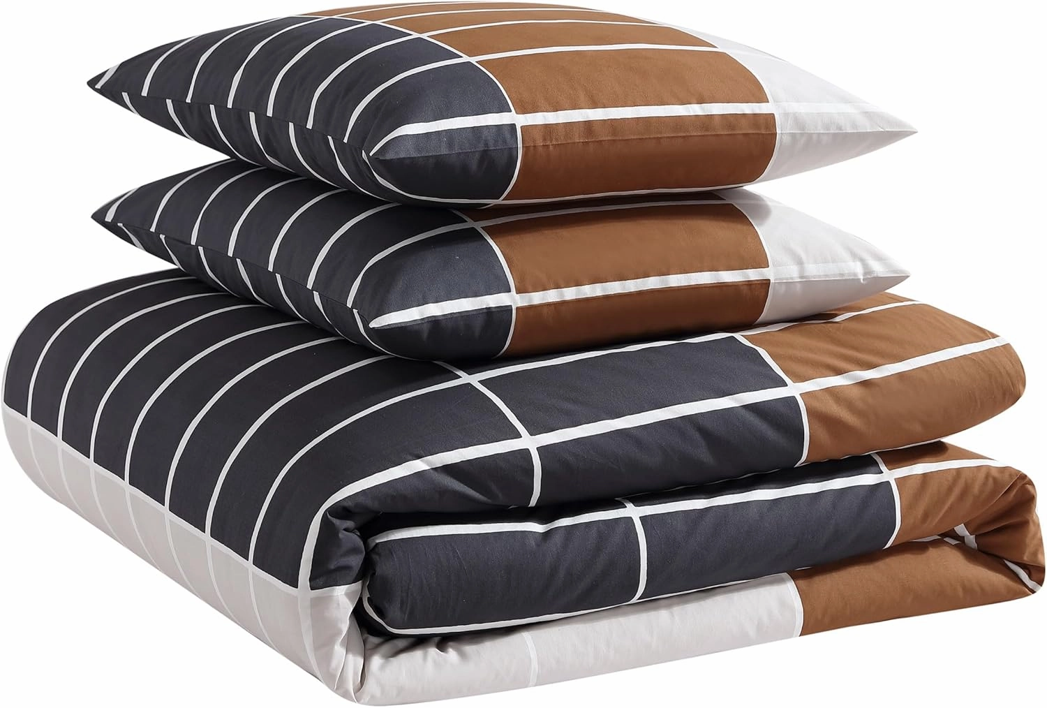 Marimekko - King Duvet Cover Set, Organic Cotton Bedding with Matching Shams, Modern Home Decor, GOTS Certified (Tiiliskivi Raita Charcoal, King)