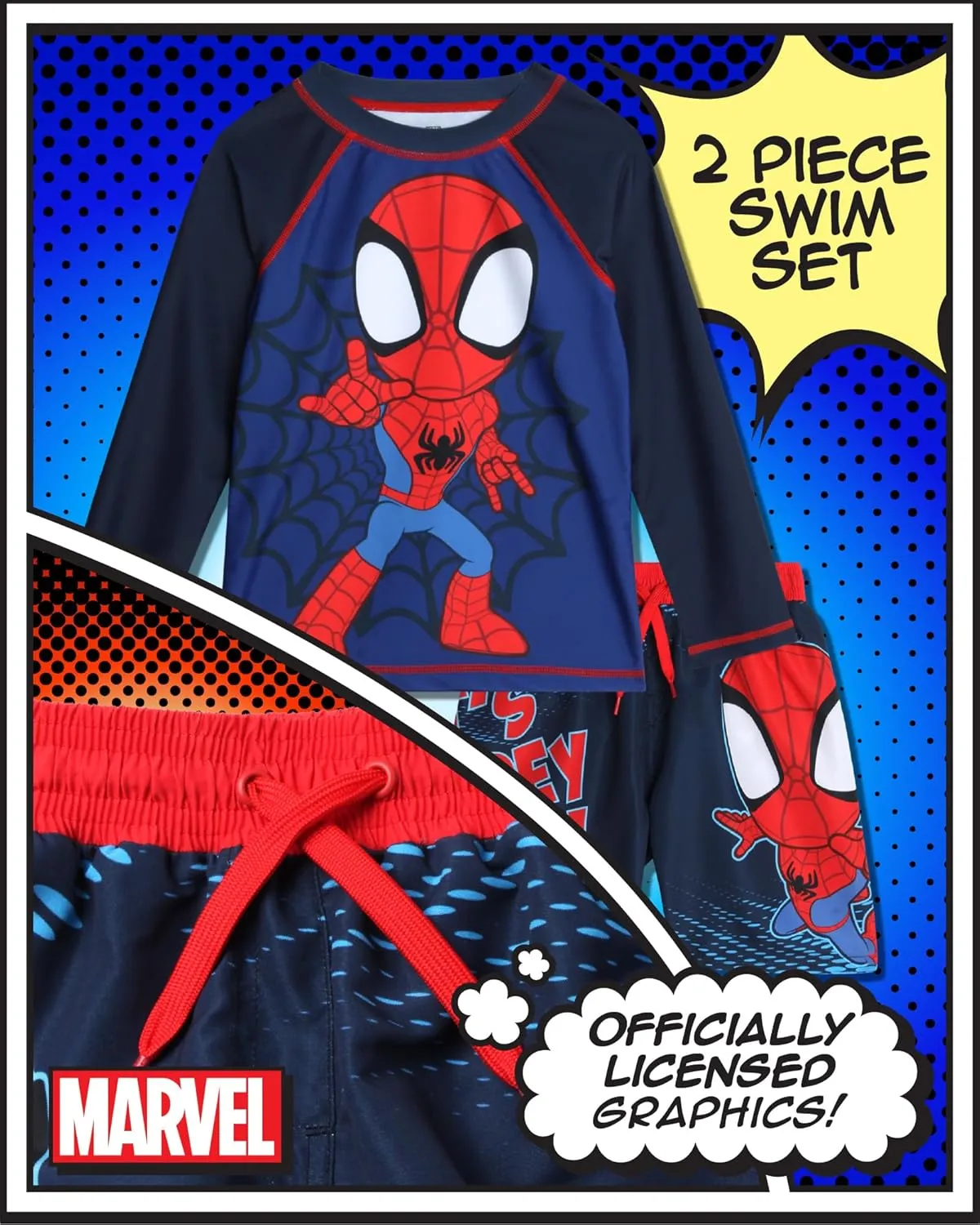 Marvel Boys Rash Guard Set - 2 Piece Spiderman Spidey & His Amazing Friends UPF50  Swim Shirt & Swim Trunks for Boys (2T-12)