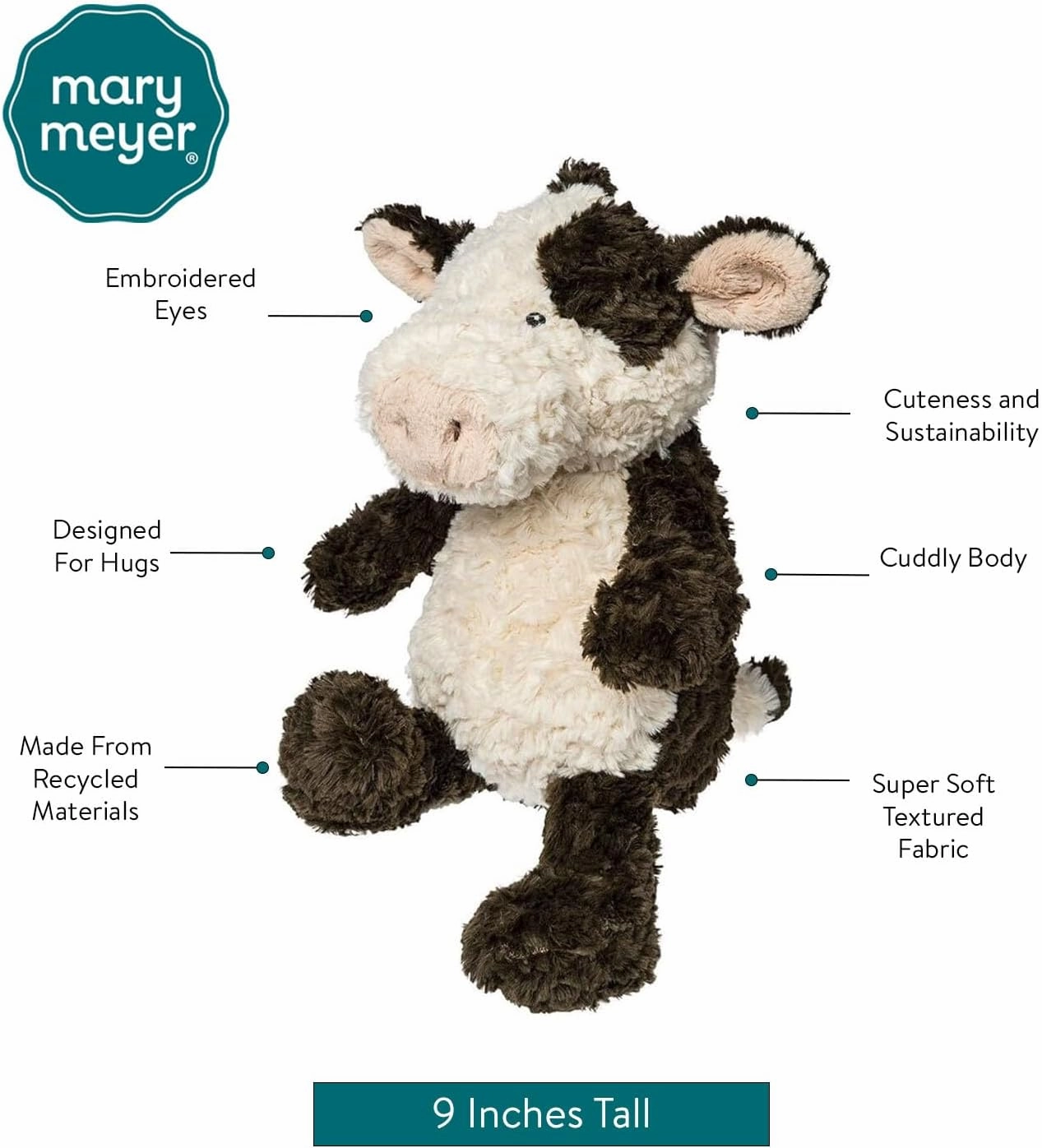 Mary Meyer Stuffed Animal Again Friends Soft Toy Made from Recycled Materials, 9-Inches, Cow