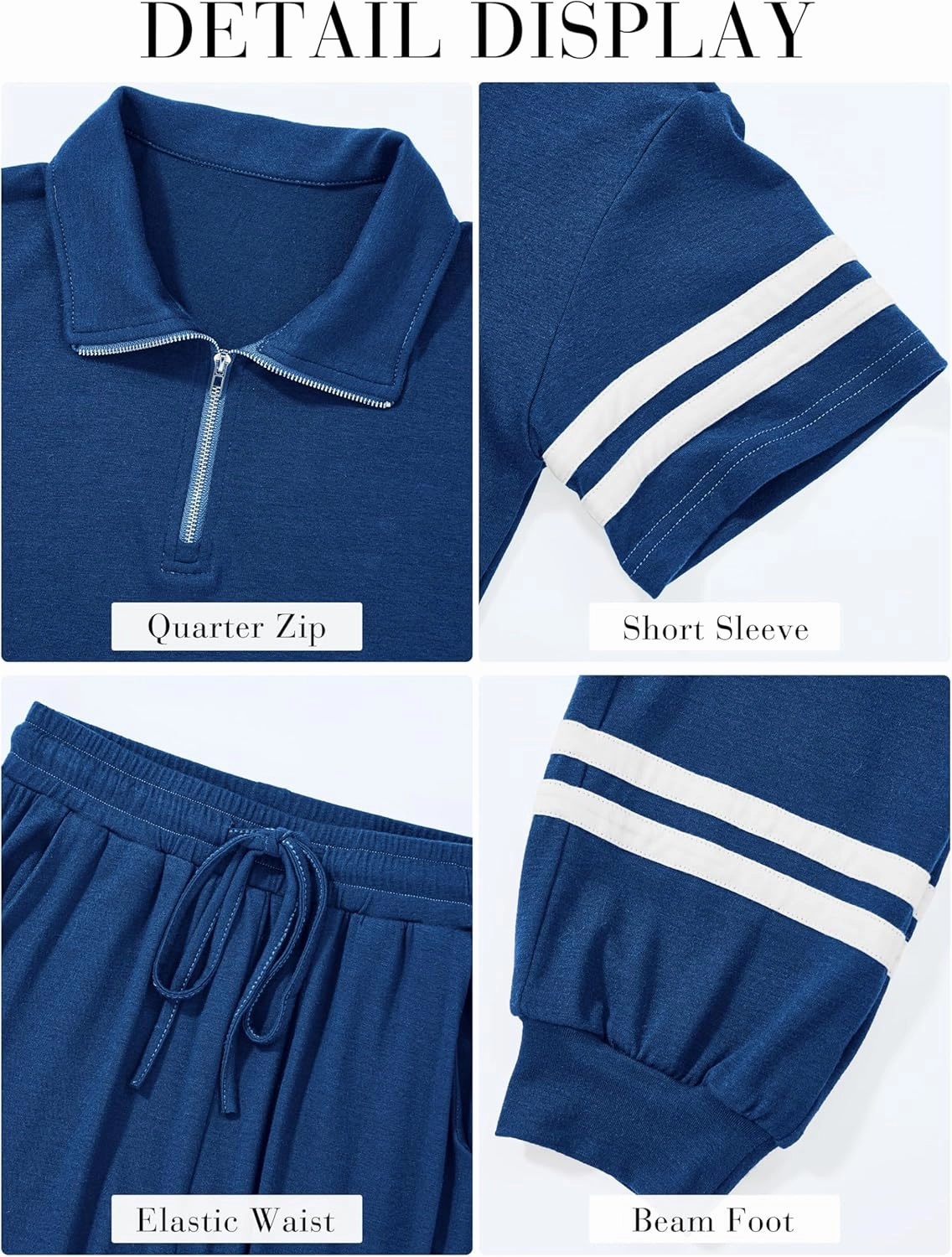 MASCOMODA 2 Piece Outfits for Women 2025 Summer Casual Quarter Zip Short Sleeve Tops Long Pants Tracksuit Jogger Lounge Sets