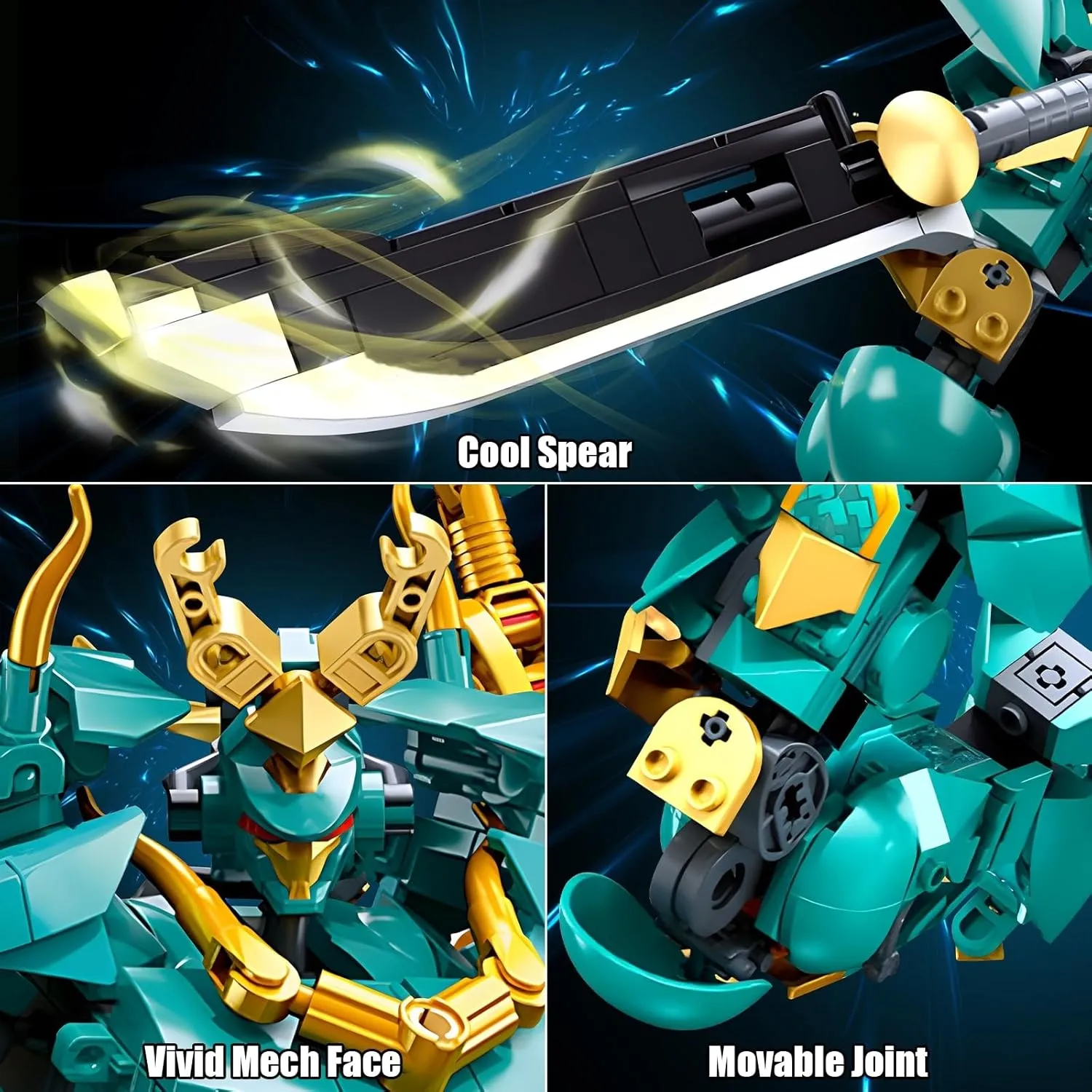 Mech Robot Building Blocks Set for Adults, Cool Green Dragon Warrior Model Kit with Long Spear Toy Playset, 704 pcs Collectible Mythical Ninja Gifts for Teens Boys Ages 12 