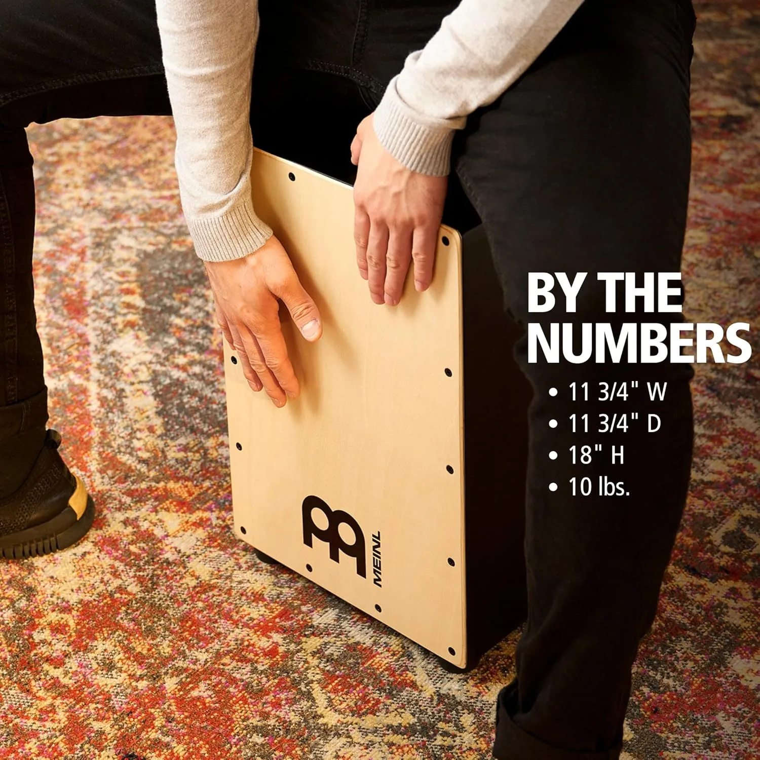 Meinl Cajon Box Drum with Internal Snares - NOT MADE IN CHINA - Maple Frontplate / MDF Body Full Size, 2-YEAR WARRANTY (MCAJ100BK-MA)