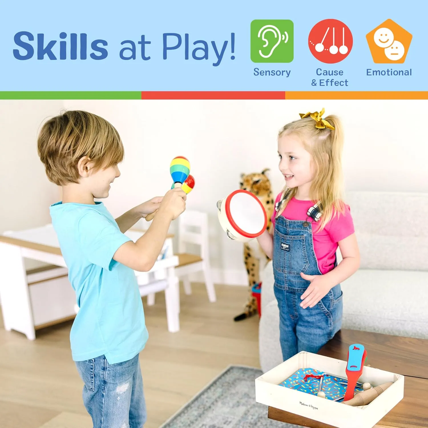 Melissa & Doug Band-in-a-Box Clap! Clang! Tap! - 10-Piece Musical Instrument Set - Kids Musical Instruments, Wooden Percussion Instruments For Toddlers And Kids Ages 3 
