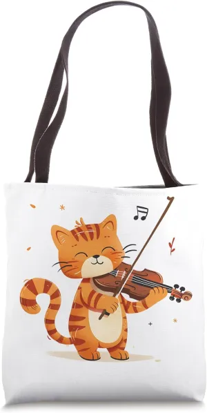 Melodic Paws - Adorable Cat Playing Violin Tote Bag