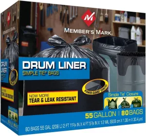 Member's Mark Simple Tie Drum Liner - 55 gal - 80 Count