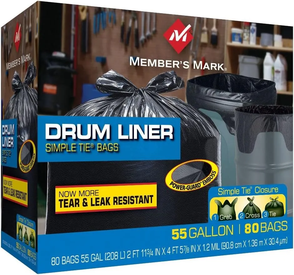 Member's Mark Simple Tie Drum Liner - 55 gal - 80 Count
