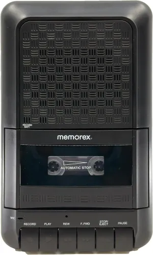 Memorex MX-CR90 Retro Cassette Player/Recorder | One-Touch Recording, Fast Forward/Rewind, Microphone Jack, Headphone Jack | Portable with Carry Handle and AC Adapter | Classic Cassette Tape Recorder