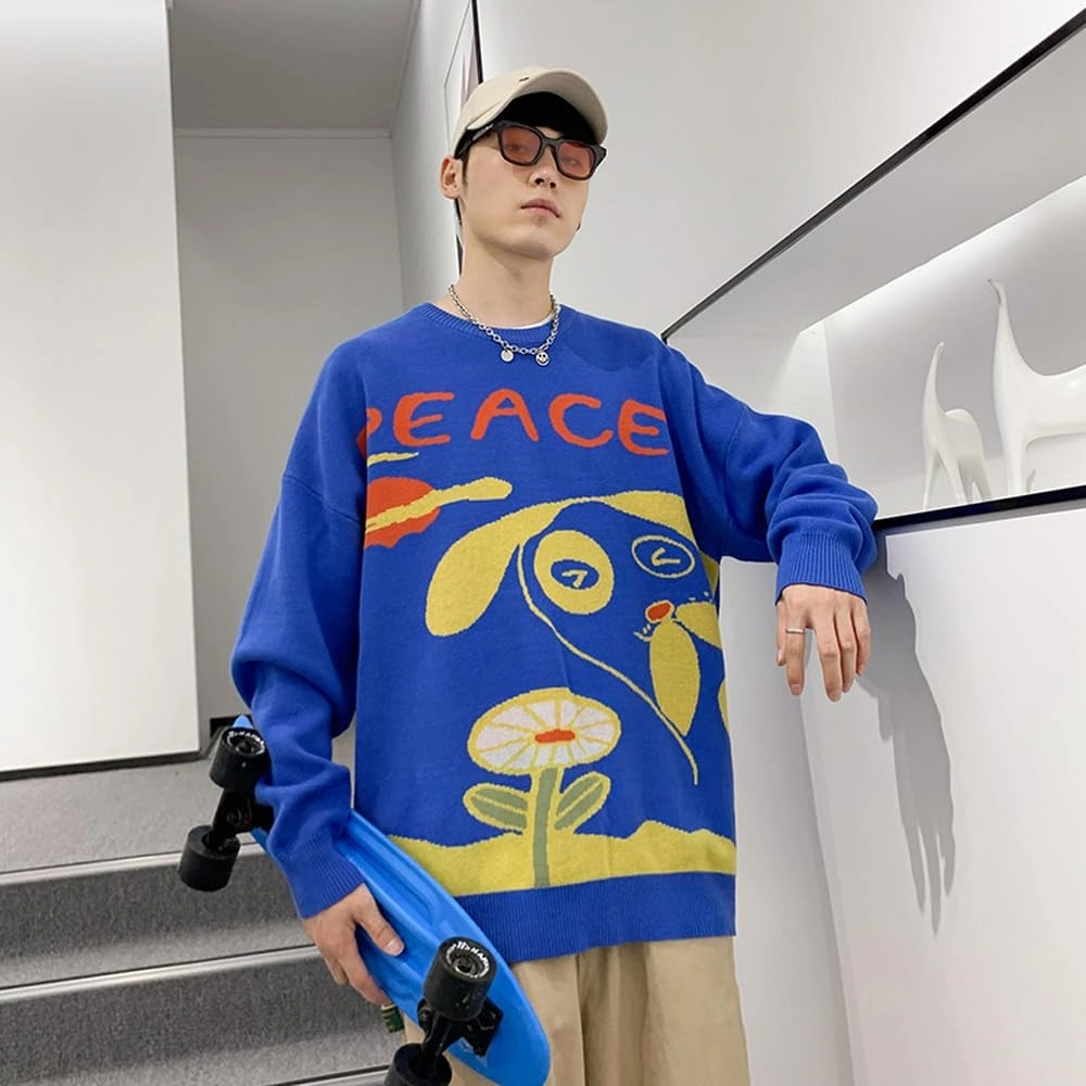 Men's Oversized Dog Sweaters Soft Cotton Long Sleeve Graphic Pullovers