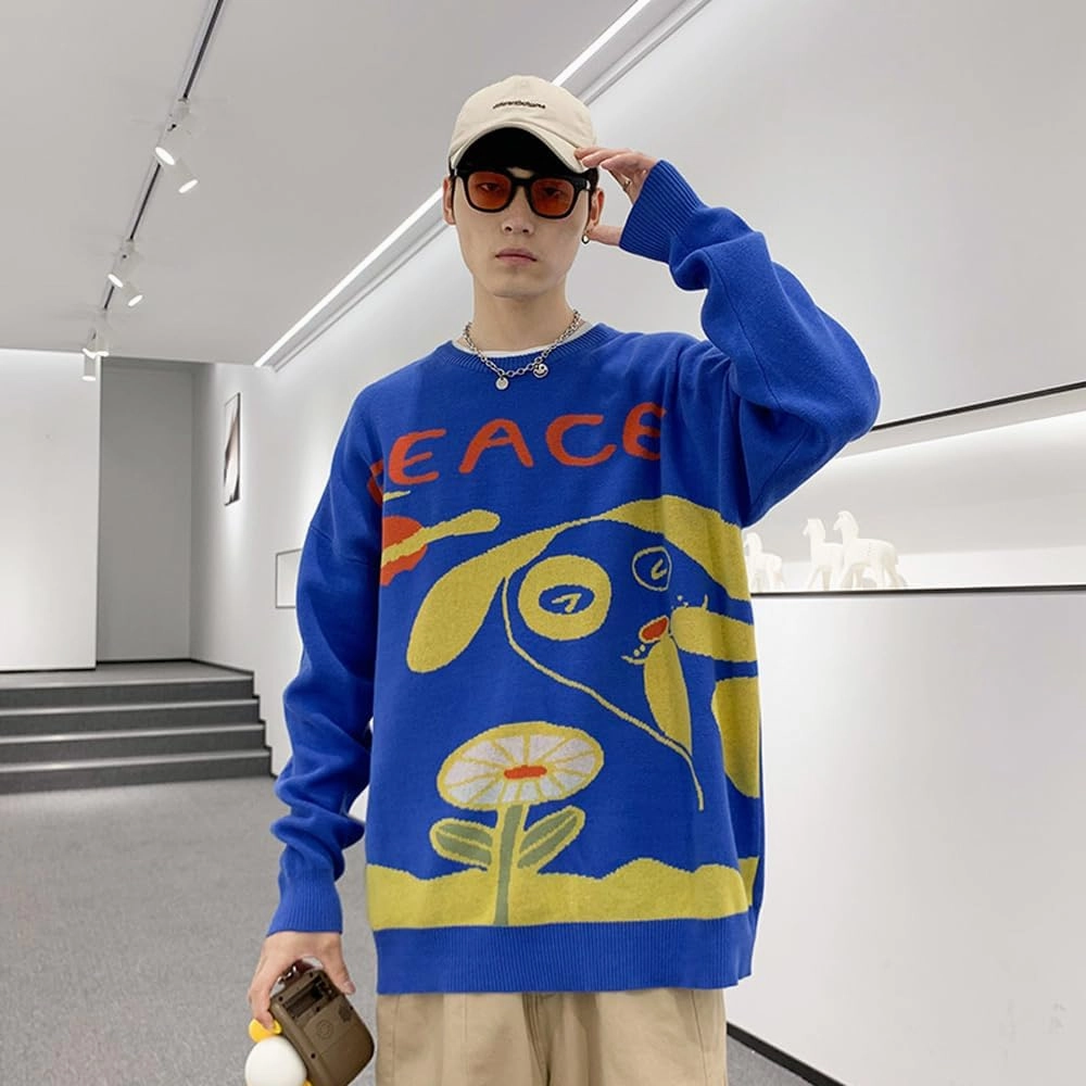 Men's Oversized Dog Sweaters Soft Cotton Long Sleeve Graphic Pullovers