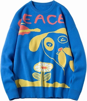 Men's Oversized Dog Sweaters Soft Cotton Long Sleeve Graphic Pullovers