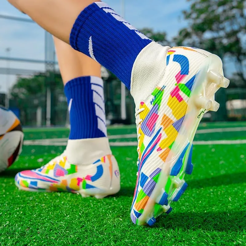 Men's Soccer Cleats Football Shoes High-Tops Non-Slip Spikes Indoor Outdoor Firm Ground Turf Sports Athletic Combat Boots Shoes Size 4.5-11