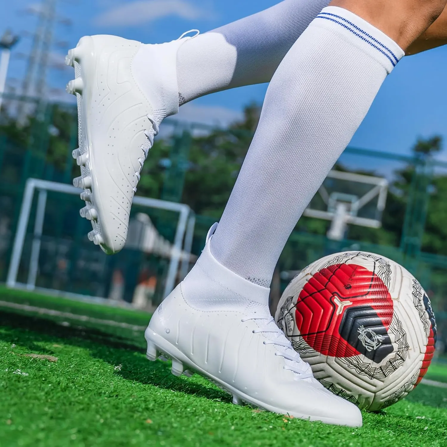 Men's Women's Soccer Shoes High-Tops Lace-Up Non-Slip Spikes Outdoor Sports Athletic Football Cleats