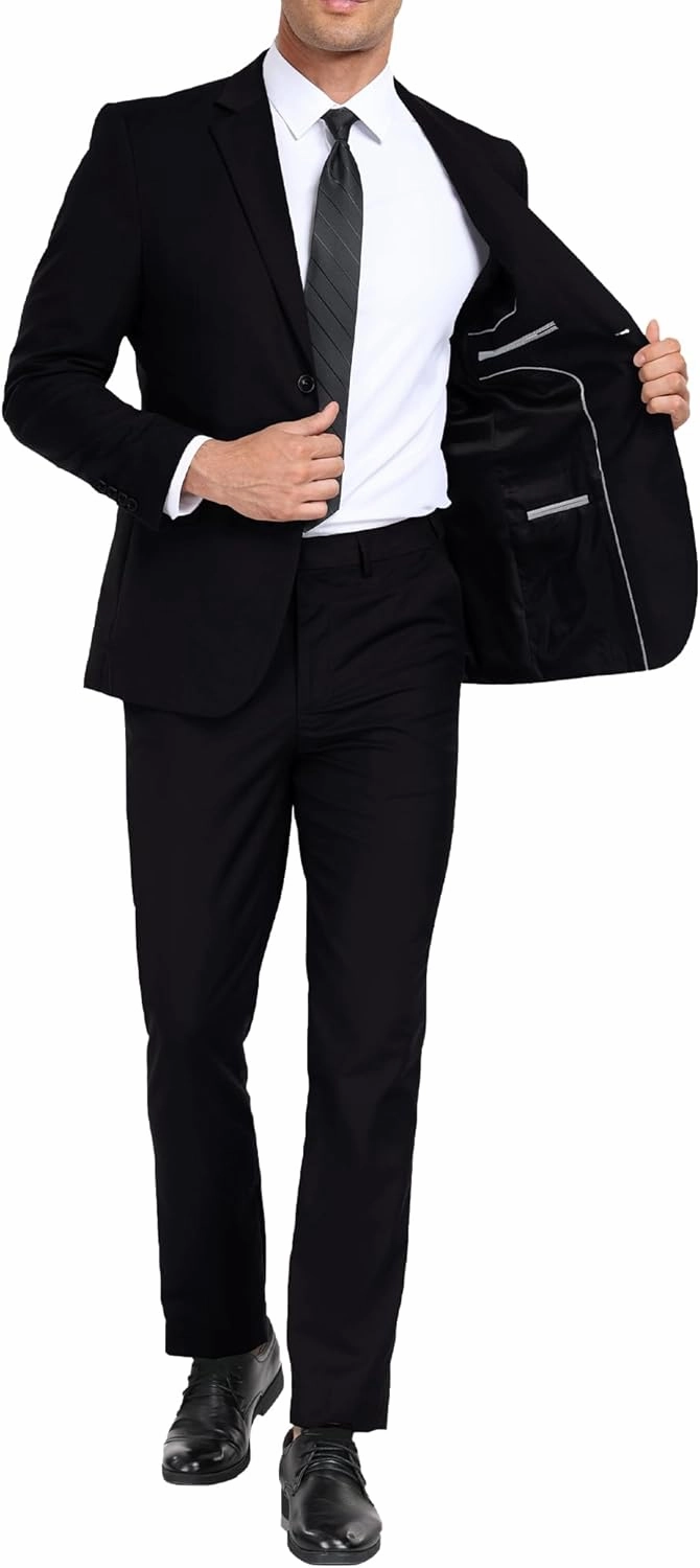 Mens Suits Slim Fit 2 Piece, Solid Blazer Pants Business Suit Set Prom Tuxedo Wedding Suit Jacket Pants Set