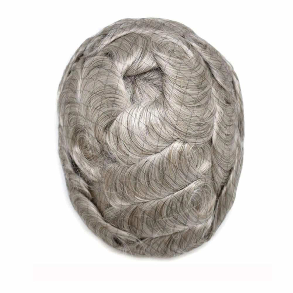 Mens Toupee Hair System For Men Hairpiece Fine Monofilament Toupee For Mens Hair System French Lace Front 8x10 110% light to Medium density#1780 17# DARK ASH BLONDE 80% GREY