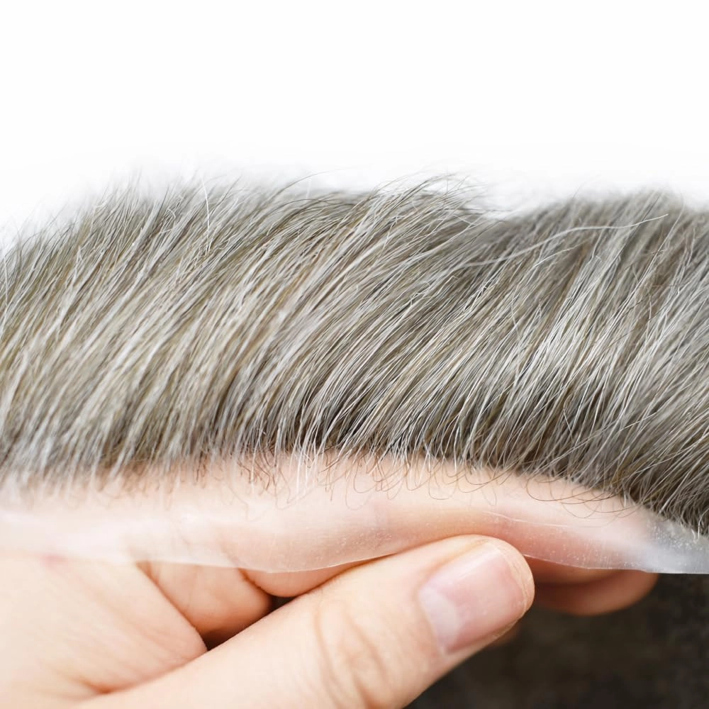 Mens Toupee Hair System For Men Hairpiece Fine Monofilament Toupee For Mens Hair System French Lace Front 8x10 110% light to Medium density#1780 17# DARK ASH BLONDE 80% GREY