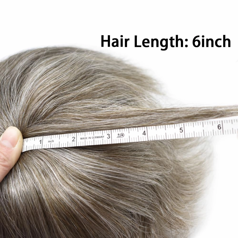 Mens Toupee Hair System For Men Hairpiece Fine Monofilament Toupee For Mens Hair System French Lace Front 8x10 110% light to Medium density#1780 17# DARK ASH BLONDE 80% GREY