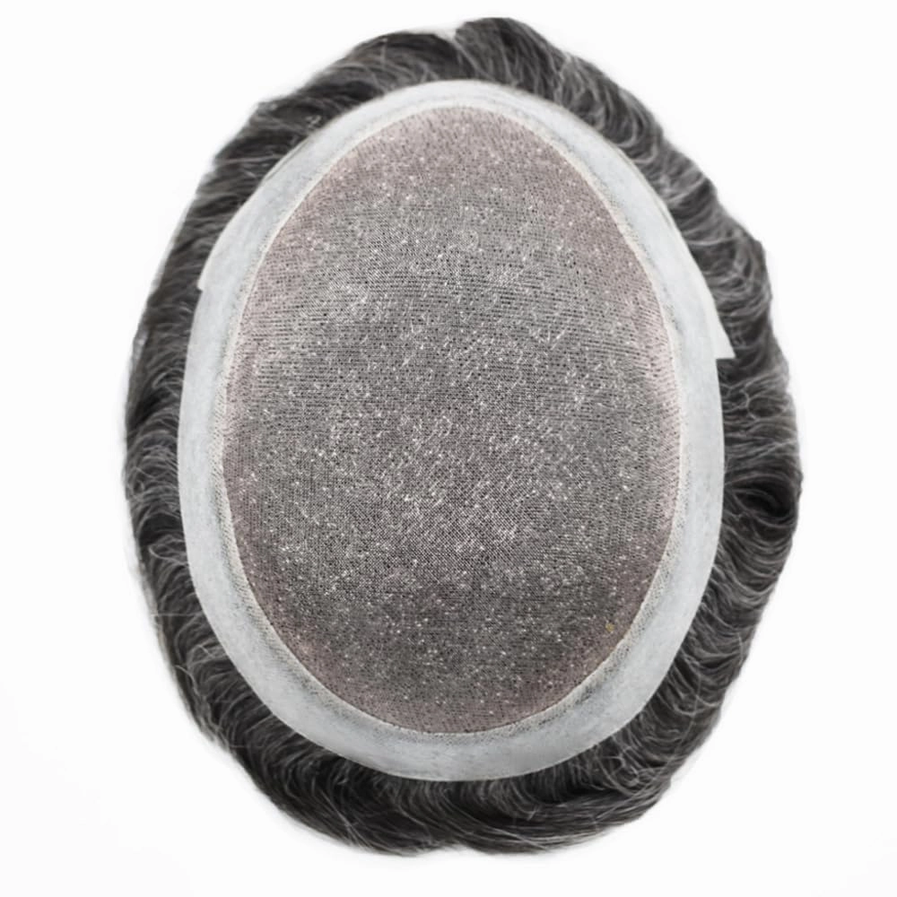 Mens Toupee Hair System For Men Hairpiece Fine Monofilament Toupee For Mens Hair System French Lace Front 8x10 110% light to Medium density#1B30 1B# OFF BLACK 30% GREY