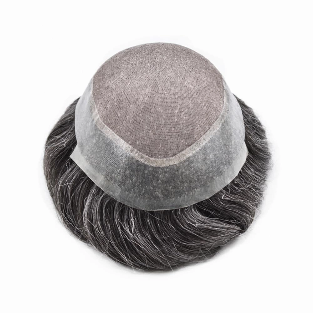 Mens Toupee Hair System For Men Hairpiece Fine Monofilament Toupee For Mens Hair System French Lace Front 8x10 110% light to Medium density#1B30 1B# OFF BLACK 30% GREY