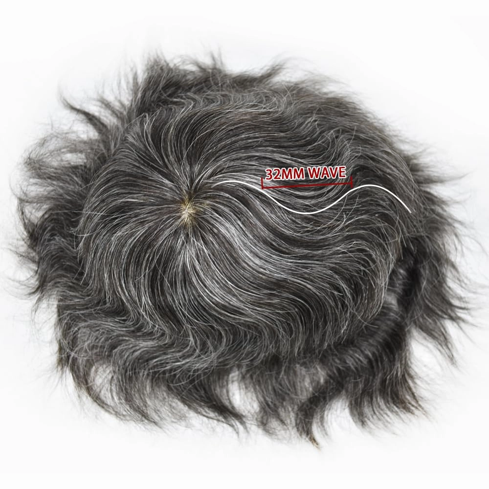 Mens Toupee Hair System For Men Hairpiece Fine Monofilament Toupee For Mens Hair System French Lace Front 8x10 110% light to Medium density#1B30 1B# OFF BLACK 30% GREY