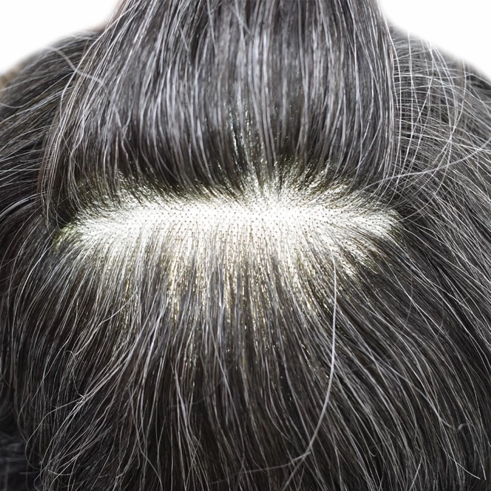 Mens Toupee Hair System For Men Hairpiece Fine Monofilament Toupee For Mens Hair System French Lace Front 8x10 110% light to Medium density#1B30 1B# OFF BLACK 30% GREY