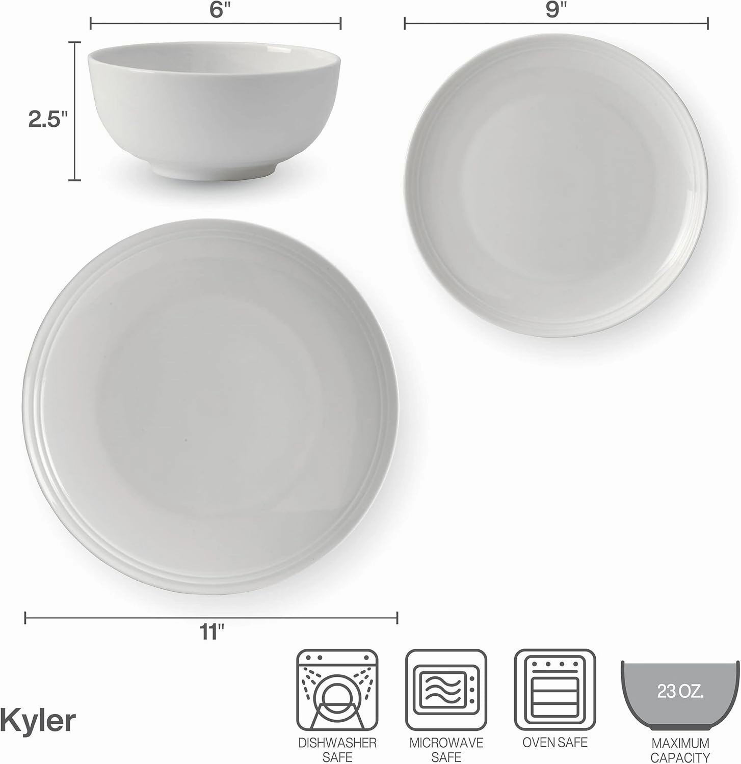 Mikasa Kyler Bone China Lightweight Chip Resistant 12 Piece Dinnerware Set, Service For 4,White