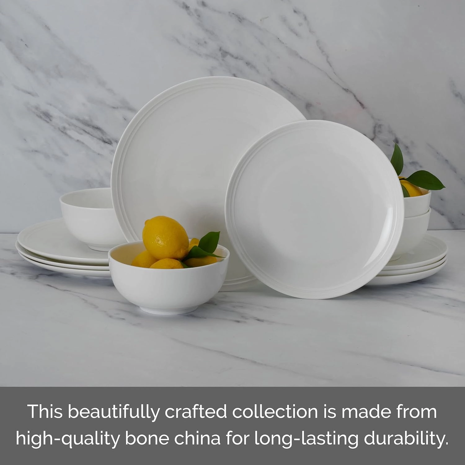 Mikasa Kyler Bone China Lightweight Chip Resistant 12 Piece Dinnerware Set, Service For 4,White