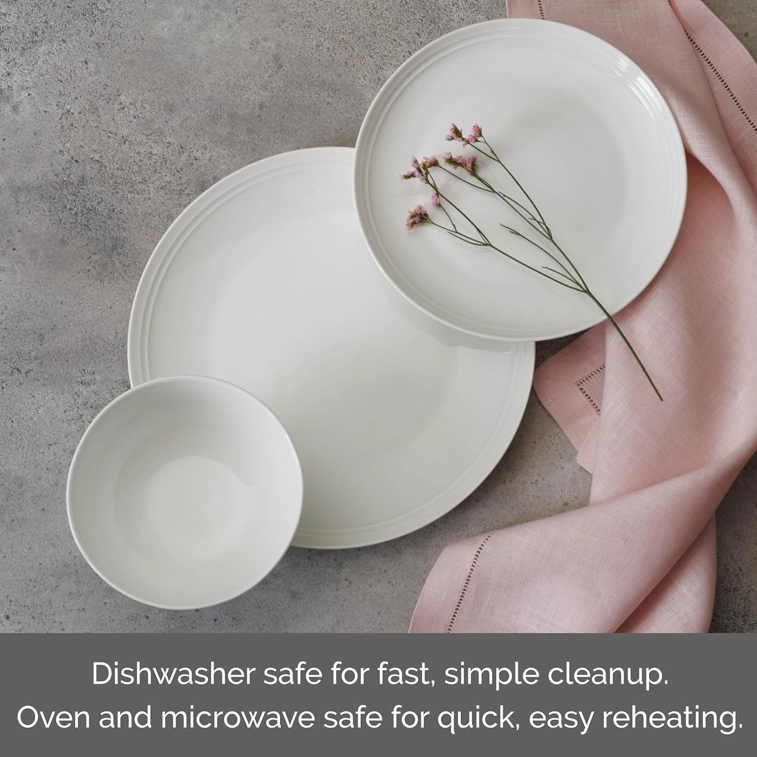 Mikasa Kyler Bone China Lightweight Chip Resistant 12 Piece Dinnerware Set, Service For 4,White